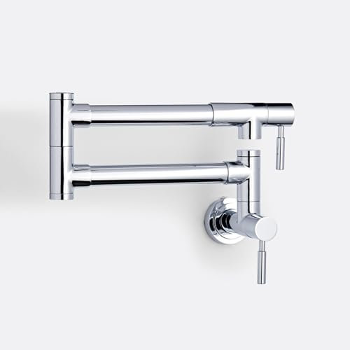 TYMYW Küchen Wasserhahn für Boiler Messing Faltbar Teleskopisch Kaltwasser mit Doppelgelenk-Schwenkarm Wandmontage Küchenarmatur,Chromsilber