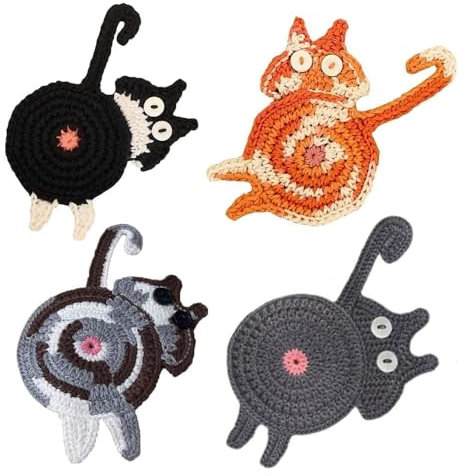 4PC Drink Coaster Cat Gifts for Cat Lovers, Fun Woven Creative Coasters,Cute Coffee Coaster for Home Decor Tabletop Protection Suitable for Kinds Cups