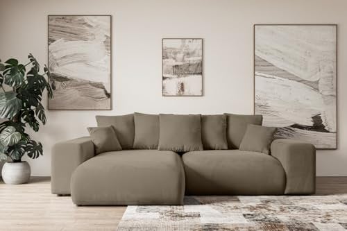 ALTDECOR Ecksofa mit Schlaffunktion und Bettkasten Corner Sofa Eckcouch Couch L-Form universal, Links/rechts angeordnet Schlafcouch Ausziehbar Wohnlandschaft Eskar-L -256x165x84cm Braun
