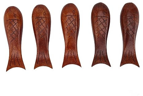 Baxnore 5PCS Wooden Fish Shape Chopstick Rest, Lightweight Wooden Fish Chopstick Holders, Reusable Fish Shape Chopsticks Rest for Kitchen