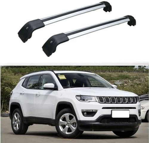 YYATT 2 Stück Auto Querträger Dachträger für Jeep Compass 2017-2022, Aluminium Hochstabile Dachreling Rack Gepäck Querträger Relingträger Zubehör,C Black Silver
