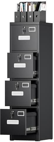 SUXXAN Aktenschrank mit 4 Schubladen, vertikaler Aktenschrank aus Metall mit 4 Schlössern, Büro-Aktenschrank mit Namenskartenhalter für A4-Brief/legale Größe, 38 x 45 x 140,2 cm (B x T x H), Montage