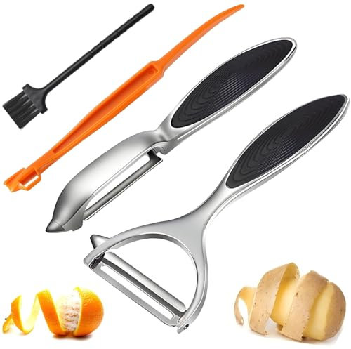 Denipry Vegetable Peeler for Kitchen, Fruit Potato Carrot Apple Peeler,Y and I Shaped Ultra Sharp Stainless Steel Blades with Non-Slip Ergonomic Handles 4Pcs
