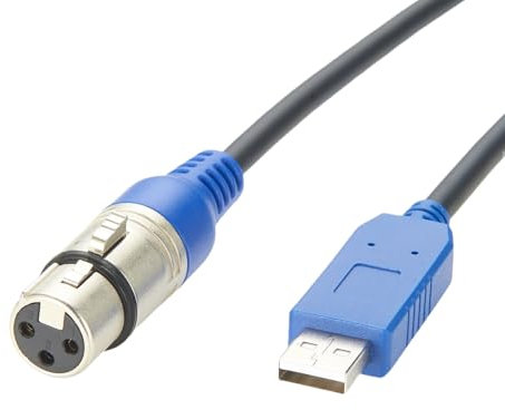 Cable adaptador USB a DMX, convertidor serie RS485, XLR hembra de 3 pines, DMX512 PC a luz de escenario, cable regulador de intensidad con chip FTDI FT232RNL (1,85 m/6,07 pies)