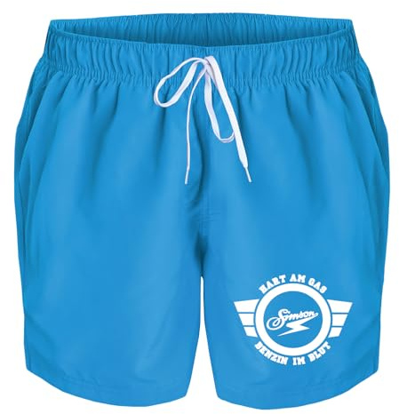 Badehose Herren Simson hart am Gas Benzin im Blut Badeshorts Bedruckt Männer Schwimmhose Beach Shorts Swim Shorts Men, Größe:XL, Farbe:hellblau