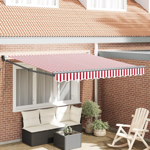 Qnhdfrt Store enrouleur automatique - Rayures rouges et blanches - 300 x 250 cm - Store à bras articulés avec cadre en aluminium - Pour balcon, terrasse, jardin, protection solaire