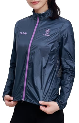 INBIKE Fahrradjacke Laufjacke Damen Winddicht Windjacke Fahrradtrikot Women's Windbreaker mit 2 Taschen Fahrradbekleidung Atmungsaktiv Faltbar Ultraleicht UV50+ Schwarz M