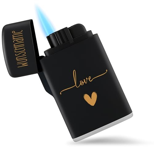 Shirtracer Sturmfeuerzeug personalisiert Love Herz mit Name | Schwarz, 6,5 x 4 cm, Valentinstag, Liebe, Verliebt, Romantik, Jahrestag, Pärchen, Beziehung, Paar, BFF, Gas, nachfüllbar
