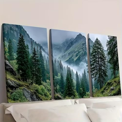 TROYSINC 3er Poster Set – Leinwandbilder Wald, Nebel & Tannen, dreiteilige Naturkunst für Wohnzimmer, Schlafzimmer & Büro (50x70cm)