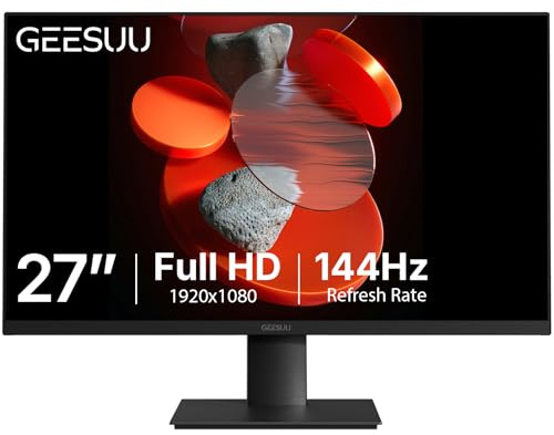 GEESUU Monitor PC 27 Pollici, Schermo Gaming 144Hz, Monitores con Audio Integrato, Full HD, 1080p, 6ms, HDR, Eye-Friendly, VESA 75x75mm, 99% sRGB, HDMI 2.0 & DP 1.2 | Schermo HDR10, 99% sRGB, Eye-Care, Lowblue, VESA 75x75mm, HDMI 2.0 e DP 1.4 per Gaming e Desktop