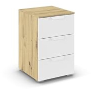 Rauch Möbel ADITIO, Nachttisch, Farbe Weiß/Eiche Artisan, Maße 40x61x42 cm | Nachtkommode im modernen Look, 3 Schubladen, Soft-Close, für Schlafzimmer, Jugendzimmer, Kinderzimmer, Gästezimmer