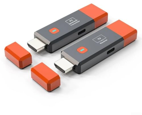 Wireless Sender Receiver Set 50M Long Range 1080P HD Video Audio Streamer Low Lag for Laptop TV Box Console Presentation Orange