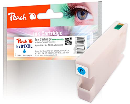 Peach E70 Druckerpatrone XL cyan ersetzt Epson T7012 c, C13T70124010 für z.B. Epson WorkForce Pro WP -4015 DN, Epson WorkForce Pro WP -4095 DN, Epson WorkForce Pro WP -4095 DN Blauer Engel