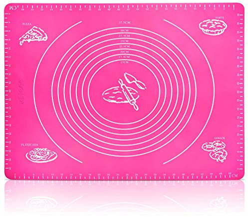 Belmalia Grande Tapis de Pâtisserie, de Cuisson, de Rolleau Résistant à la Chaleur, Silicone pour Votre Pizza, Pâte, Fondant, Cuisine 50x40cm Rose