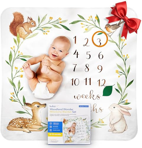 Meilenstein Deck Monatsdecke für Jungen Mit Europäischem Design - Baby Decke als Foto Hintergrund Mit Natur- und Kindermotiven - Geschenk für Jungen