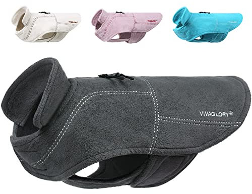 VIVAGLORY Softpad Wintermantel Hund, Hundemantel Fleecemantel Hund, Fleecejacke mit Bauchschutz & Klettverschluss, Fleece Reflektierend Verstellbar Softshell, M, Grau