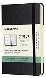 Moleskine - 18-Monats Wochenplaner/Terminplaner, Terminkalender 2021/2022, Wochennotizbuch mit festem Einband und elastischem Verschluss, Format Pocket/A6 9 x 14 cm, Farbe Schwarz, 208 Seiten