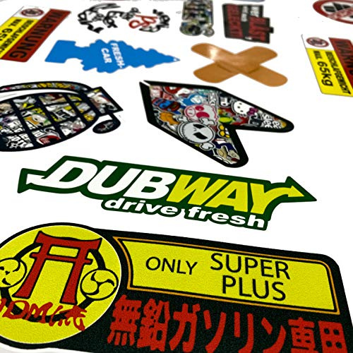 Auto Aufkleber Set Bunt 18 Tuning Sticker, Dubway Haters JDM Autoaufkleber Bomb, Yelllow Snow, JDM Style Sticker, Rising Sun, NFC, Pflaser Sticker, TÜV, Umweltzone Plakette, Waben Aufkleber