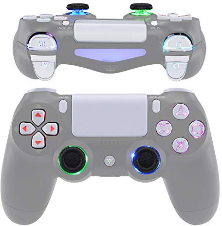 eXtremeRate LED Bouton de Remplacement pour ps4 Manette DTFS 2.0 LED Kit, Boutons Lumineux D-Pad Joystick pour ps4 Manette CUH-ZCT2, 7 Couleurs 9 Modes, Blanc