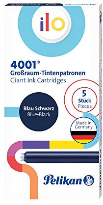 Pelikan Großraum-Tintenpatrone 4001 ilo, Schreibfarbe blau-schwarz, Tinte für Füller, 5 Patronen