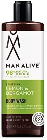 MAN ALIVE Shower Gel for men, 500ml mens body wash & face wash contains a masculine scent, Vegan, SLS Free & sulfate free formula. ideal mens grooming gifts for men (Original, Single)