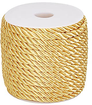 PandaHall 18m 5mm Corde Torsadée Dorée, 3 Cordon tressé Cordon Décoratif de Noël Ficelle en Polyester Satiné pour Coudre Décoration Intérieure Tapisserie Embrasse de Rideau Corde d'honneur