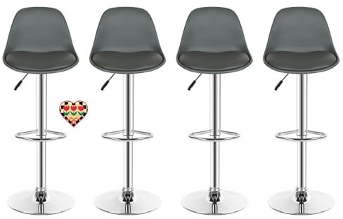 HUOLE Tabourets de Bar Lot de 4 pivotant- Lot de 4 chaises de Bar réglable,Réglable en Hauteur et Rotative à 360°,Robuste et Ultra Silencieux-Gris-4pc