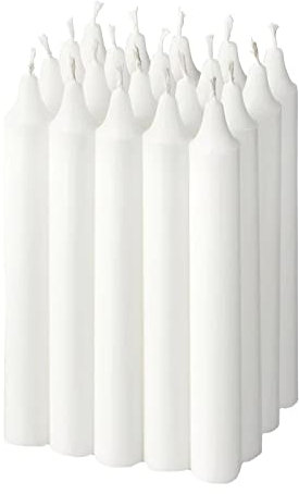 Pack Bougies de table Cylindrique non parfumé 17,5 cm Cire de paraffine avec mèches en coton Longues bougies colorées (PACK 48, BLANC)