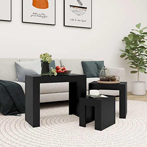 Susany Nesting Tables 3 Piece Nest of Coffee Table Set End Tables Sofa Table for Living Room Bedroom Black Chipboard, 61 x 30 x 50 cm