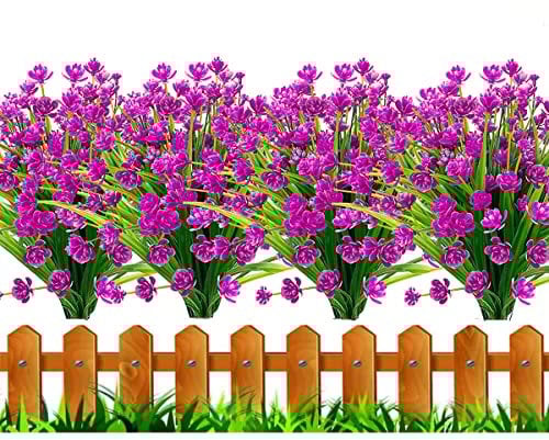 HBell 12 fiori artificiali per esterni piante artificiali in plastica resistenti ai raggi UV non sbiadiscono fiori finti per interni ed esterni piante da appendere casa giardino portico (fucsia)
