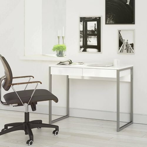 Dmora - Schreibtisch Pierrette, Mehrzweckschreibtisch, B?rotisch f?r PC, Eckschreibtisch, 101x40 h77 cm, Wei?