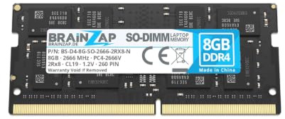 BRAINZAP 8GB DDR4 2666MHz PC4-2666V SO-DIMM CL19 2Rx8 1.2V Unbuffered Non-ECC RAM Arbeitsspeicher für Notebook Laptop Speichermodul Memory