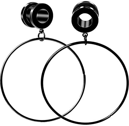 Hoisy 2 Stück Ohrmessgeräte aus Chirurgenstahl, Ohrmessgeräte für Mädchen, Edelstahl-Ohrstöpsel, Piercing-Tunnel-Messgeräte mit großem Kreolen, baumelnd, 10x10MM, Edelstahl, Stahl, Kein Edelstein