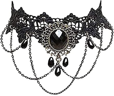 Prosy Halloween Gothique Noir Dentelle Colliers Ras Du Cou Gland Collier Ras Du Cou Bijoux Réglable pour Femmes et Filles (C)