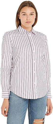 Tommy Hilfiger Femme Chemise Regular-Fit Manches Longues, Multicolore (Rwb Pink Rouge Stp), 38