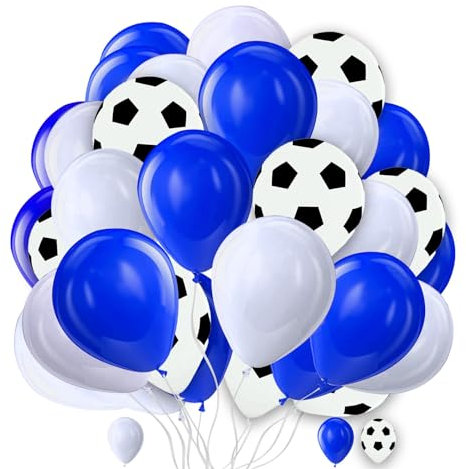 Football Soccer Party Decoration Set - White, Blue & Black Balloons for Sports Birthday Celebration - 100 Pieces