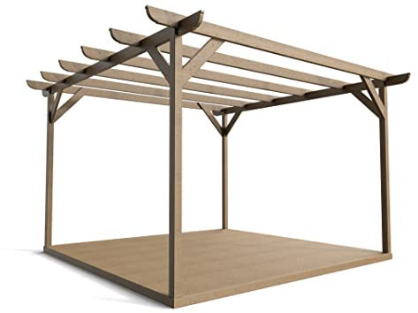 Wooden pergola and decking complete DIY kit (4.8m x 4.8m Corbel gazebo design, Rustis brown finish)