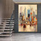 Großes Original Abstraktes Stadtbild New York Skyline Wandposter Drucke Leinwand Kunst Gemälde Bild für Wohnzimmer 70x98cm/28x39inch mit Goldrahmen