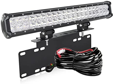 AUXTINGS 22 inch LED Light Bar Double Row Spot Flood Beam Fog Lights with Wiring Harness Kit,15 inch Number Plate Holder for Jeep Truck Car ATV SUV 4X4 Boat Trailer,12V 24V Waterproof