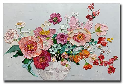 V-inspire Kunst, 61 x 91 cm, modern, abstrakt, handgemalt, bunte Blumen-Ölgemälde, Acryl-Leinwandfarbe, Messer, Gemälde, Wohnzimmer, Schlafzimmer, Wandkunst, Heimdekoration