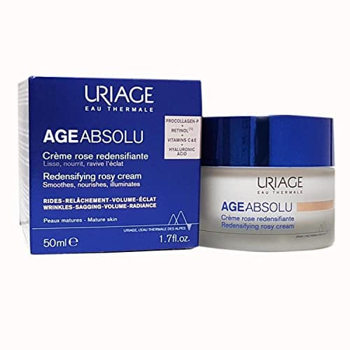 Uriage Age Absolu Straffende Rosé-Creme mit RETINOL, HYALURONSÄURE, VITAMINE C&E - Booster Procollagen X6 - Reduziert Falten sichtbar - Rosige, cremige Textur für sofortige Ausstrahlung - 50ml