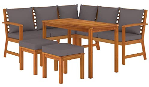 vidaXL Garten Essgruppe 6-TLG., Gartenmöbel Set mit Kissen, Gartengarnitur Sitzgruppe Modulares Design, Lounge Sofa Bank Tisch, Massivholz Akazie