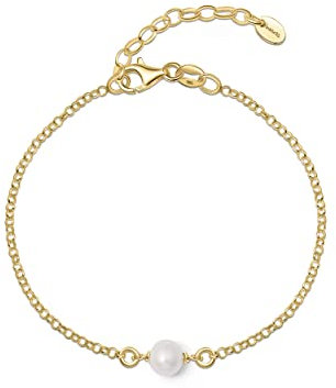Amberta Frauen 925 Sterling Silber Süßwasser Perlen Armband: Vergoldet Perlenarmband für Frauen mit 6-7 mm Perle