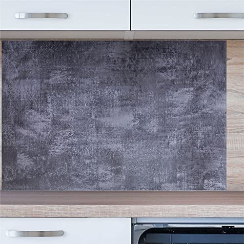 INDIGOS UG Kitchen Back Wall - Concrete Grey - 80 x 40 cm ESG Real Glass Printed - with Picture - Motif - Kitchen - Back Wall - Glass Plate - Splash Guard - Cooker - Oven