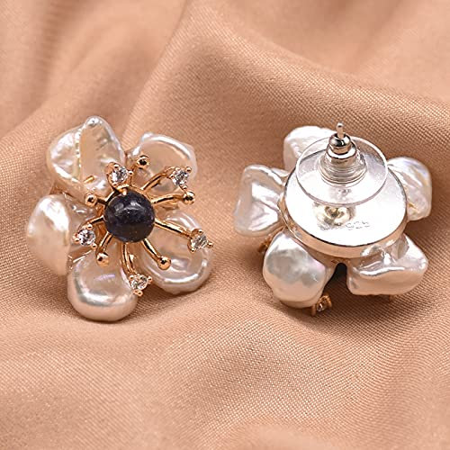 DUUDAH Sterling Silber Ohrringe,Ohrringe,Creolen,Natürliche Lapislazuli Barock Blume Perle Ohrstecker for Frauen Handgemachte 925 Sterling Silber Geschenk Edlen Schmuck