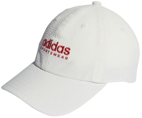 adidas Unisex Seersucker Dad Cap, Off White/Bright red, S
