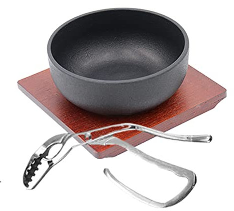 Bibimbap Pentola Speciale In Ghisa 15cm17cm19cm Con Speciale Telaio In Legno E Morsetto Supporto Scodella Commerciale Riscaldamento Elettromagnetico Può Essere Risca black-19cm