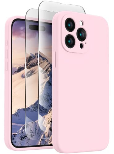FireNova Designed for iPhone 15 Pro Max Case, Silicone Upgraded [Camera Protection] Phone Case with [2 Screen Protectors], Soft Anti-Scratch Microfiber Lining Inside, 6.7 inch, Chalk Pink