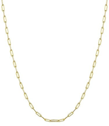PROSILVER Feine Gold kette 1,7mm breit Damen schlanke Halskette 22k vergoldet Büroklammern Form Gliederkette 55cm Ankerkette Minimalistischer Schmuck Accessoire für Frauen
