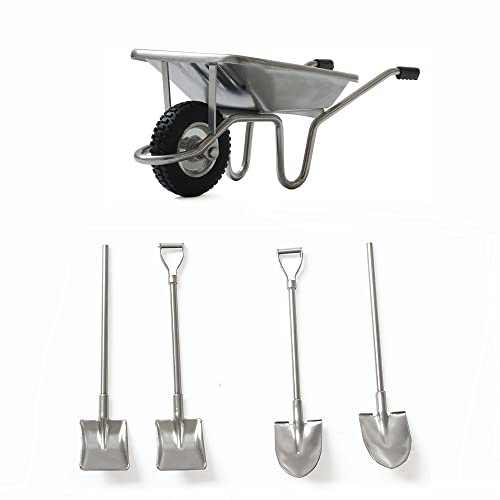LESU Metal 1/14 Wheelbarrow Set with Round Square Shovel Accessories for Building Construction Truck Model Parts